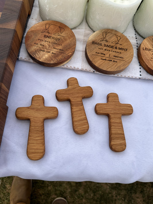 Hand-Sized White Oak Prayer Cross | 4-Inch Solid Wood Cross for Prayer & Meditation