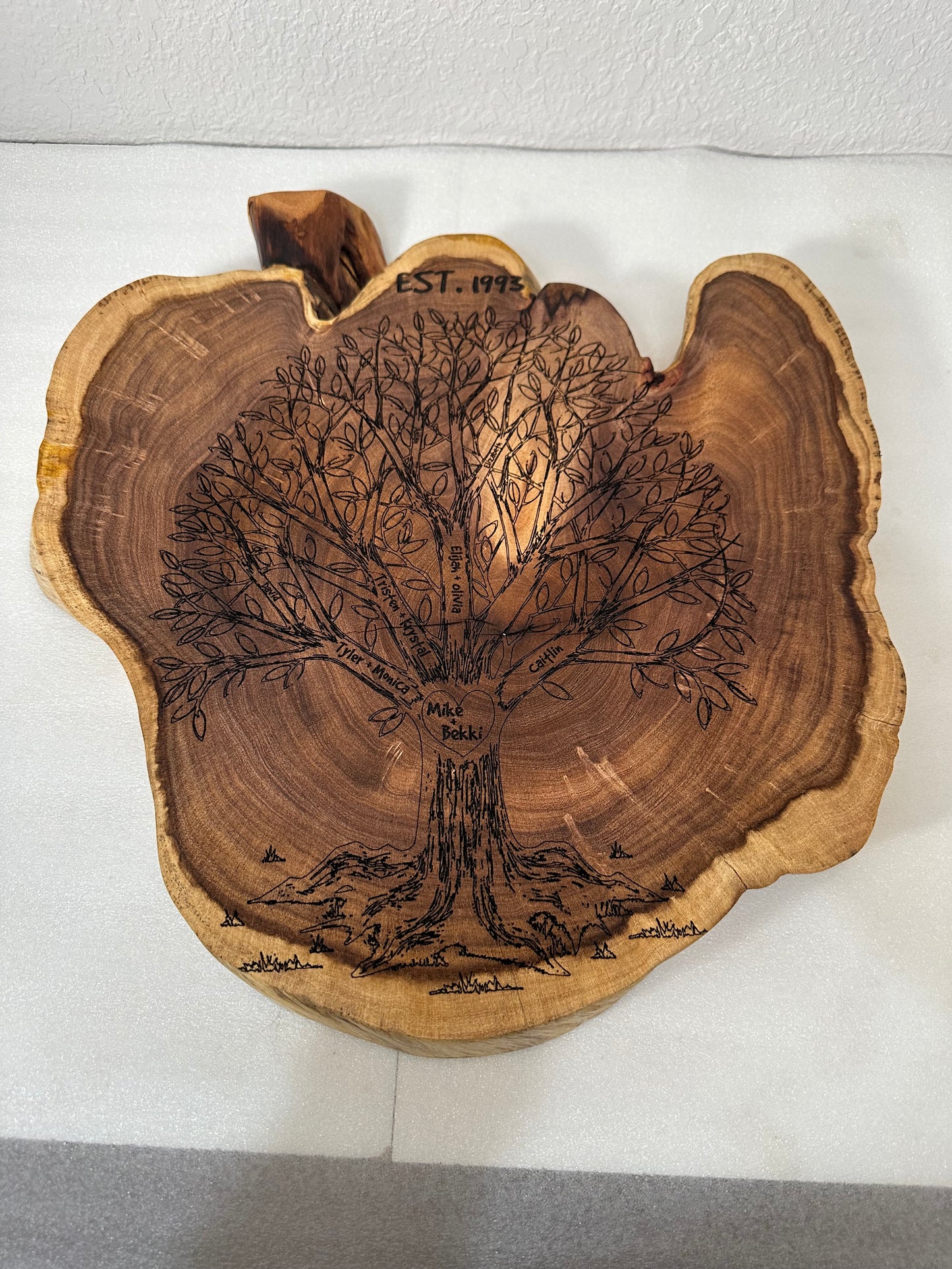 Custom Family Tree Engraving on Mesquite Round | Personalized Wood Art | Made to Order