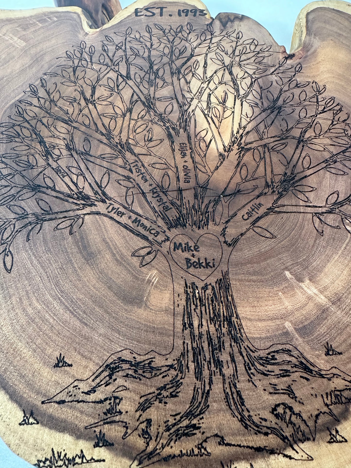 Custom Family Tree Engraving on Mesquite Round | Personalized Wood Art | Made to Order