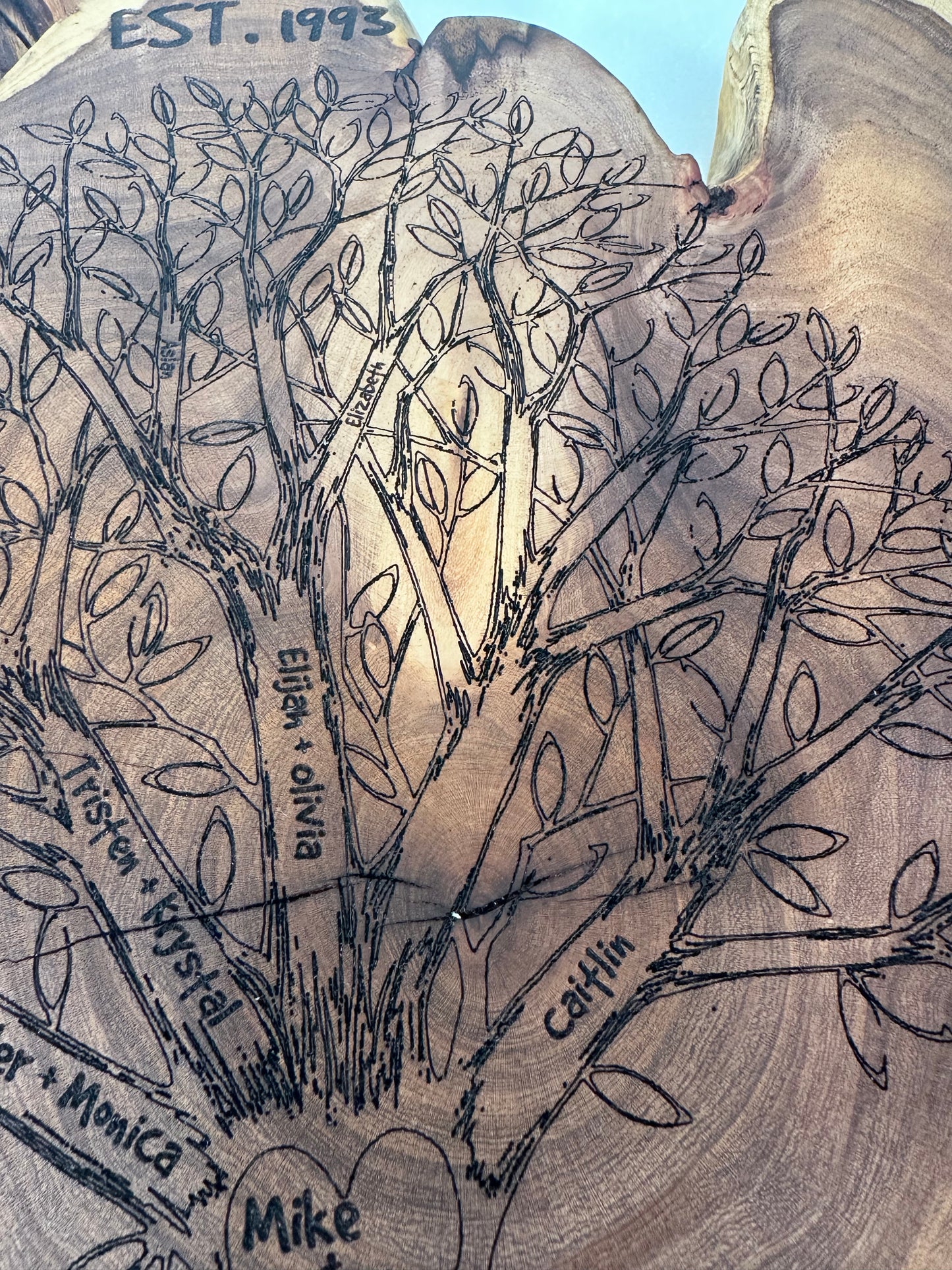 Custom Family Tree Engraving on Mesquite Round | Personalized Wood Art | Made to Order
