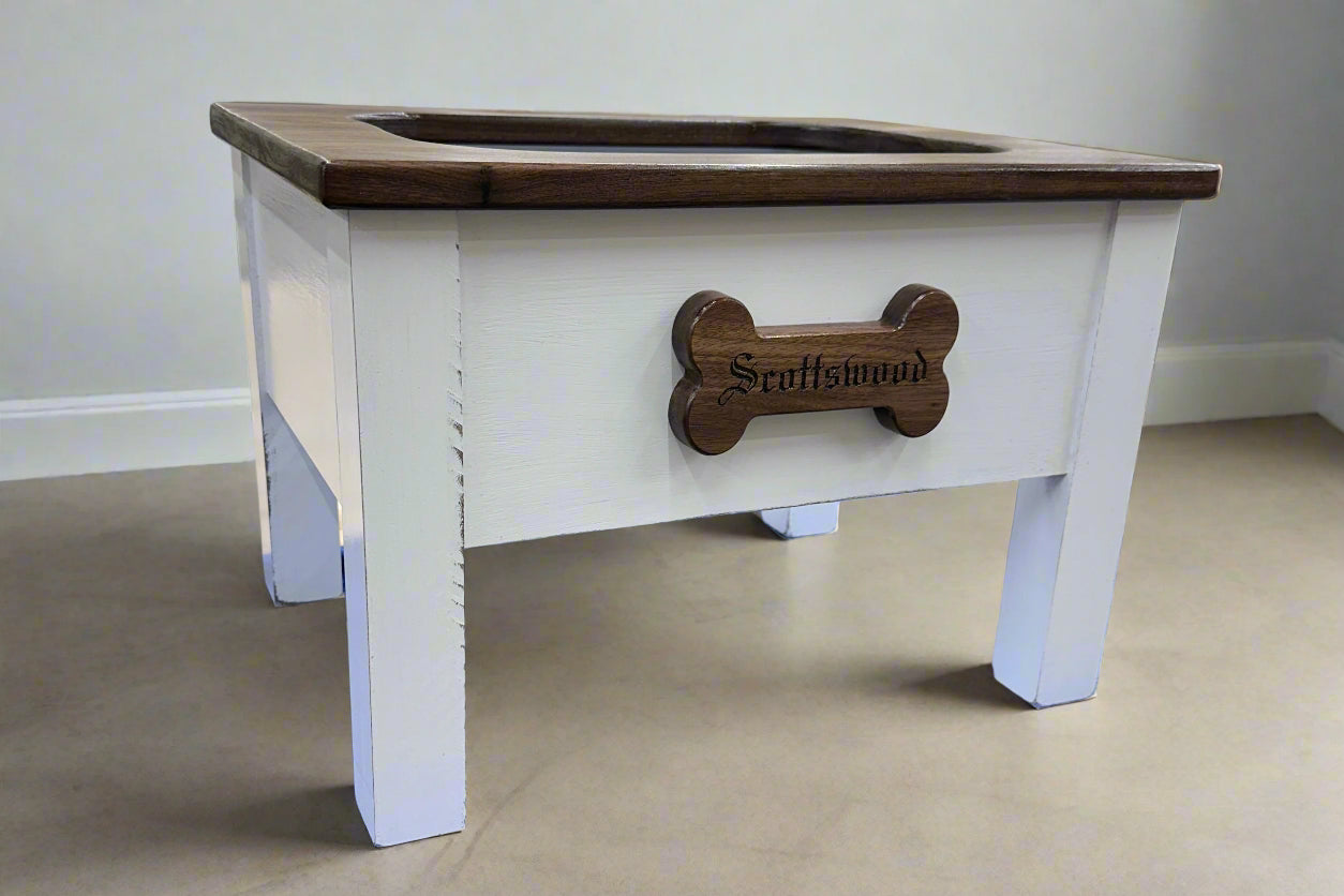 This is a large dog water trough made from Walnut with customization.